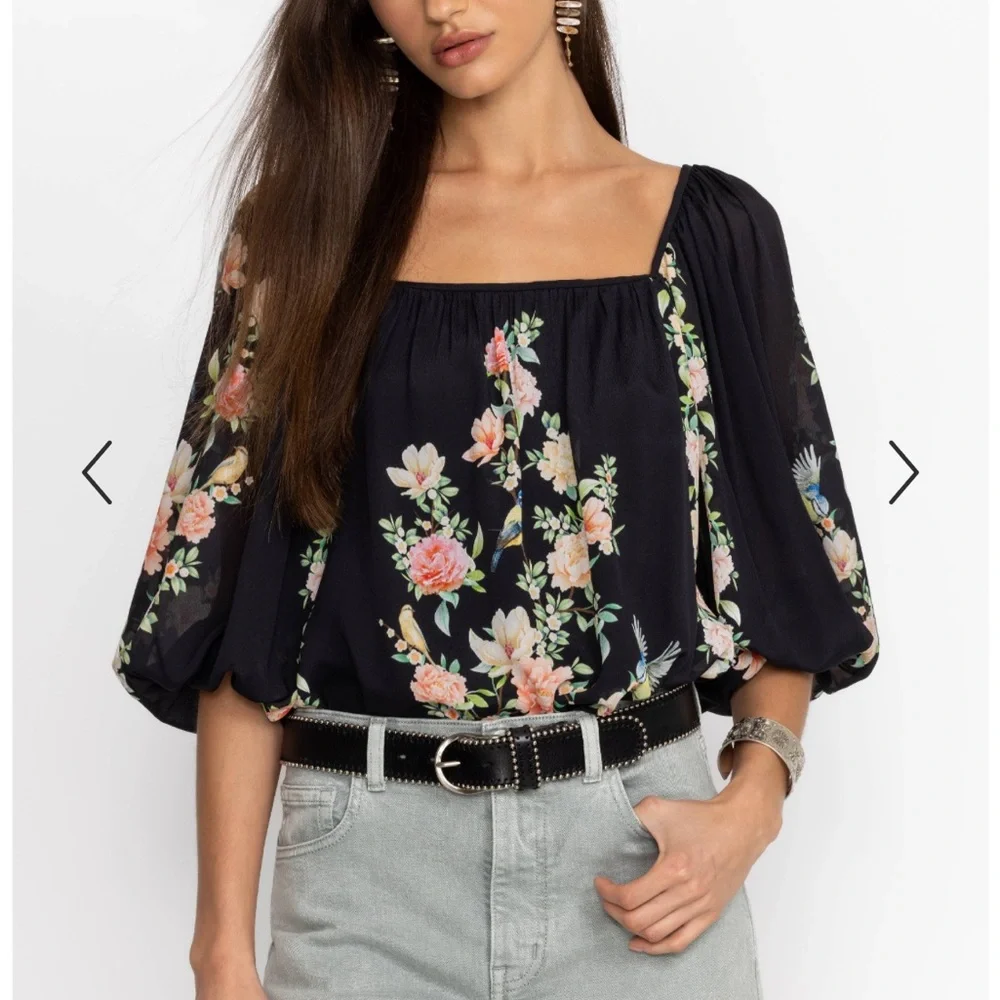 NEW NWT Johnny Was BYRDIE VISCOSE BLOUSE Floral Black size M - Picture 5 of 10